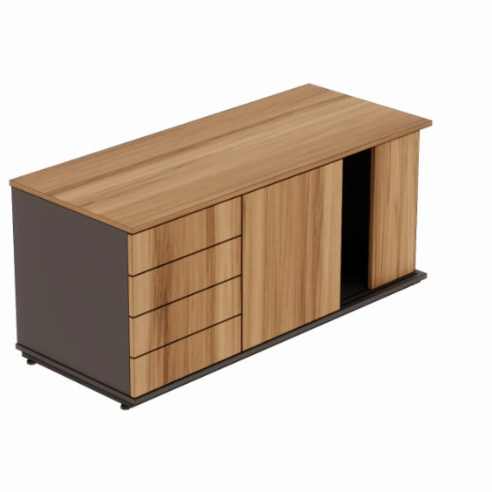 Armário credenza com 4 gavetas e nicho para CPU com porta de correr Level